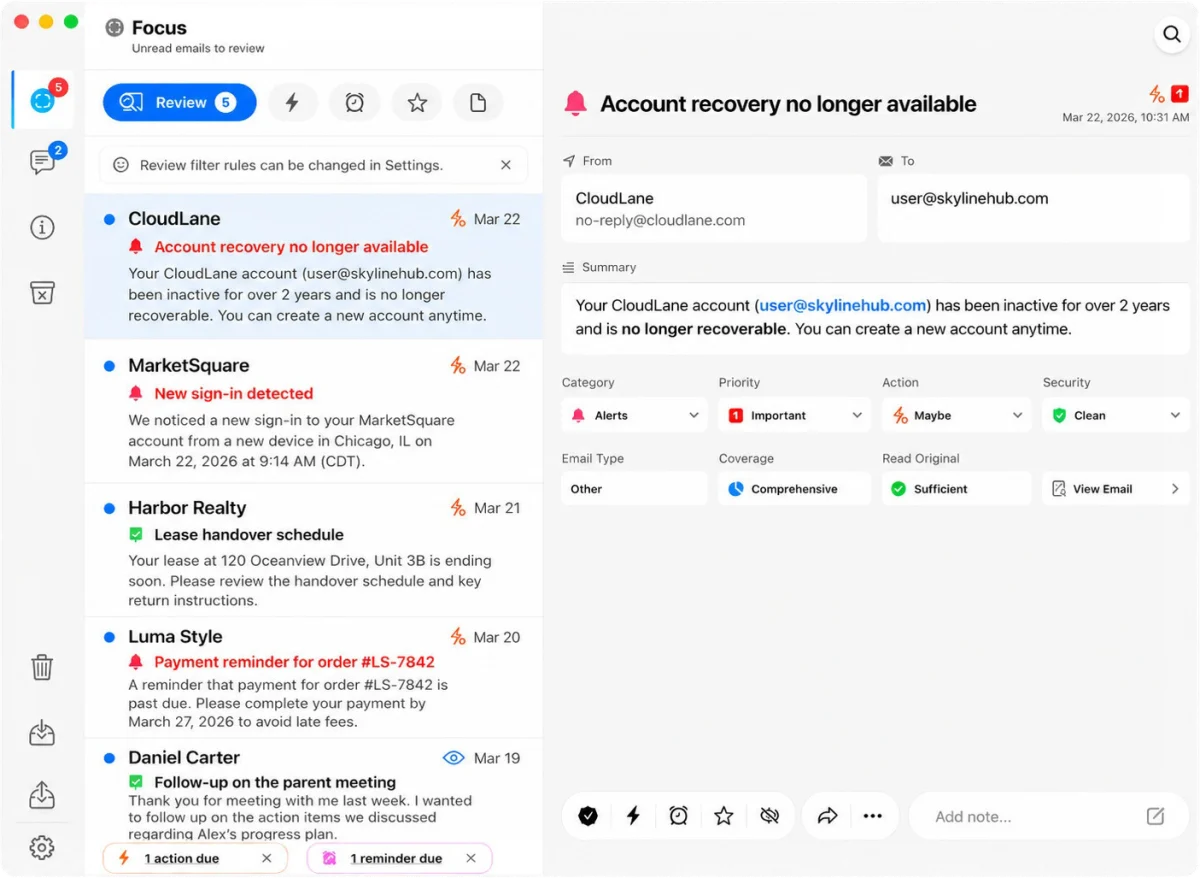 macOS E-Mail-Client mit Nachrichtenliste und Detailansicht